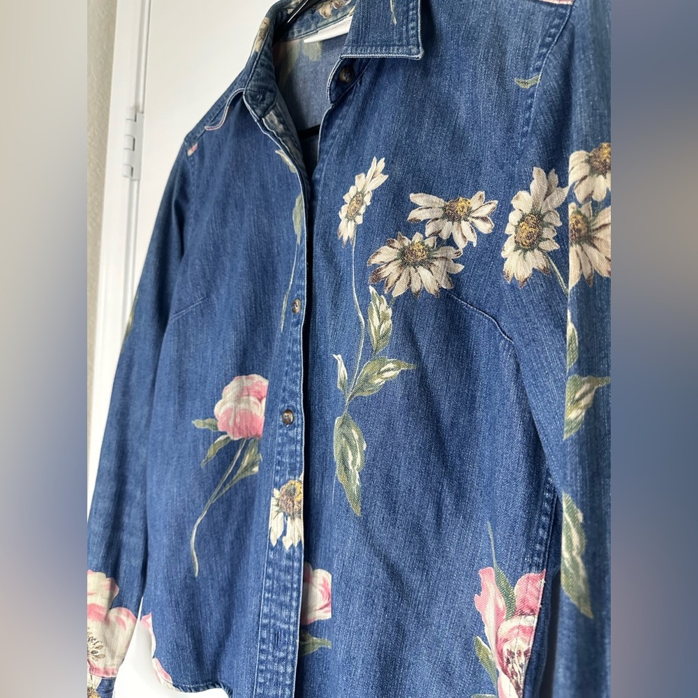 Liz Claiborne Lizwear Jeans Vintage Y2K Denim Floral Button Down - Picture 4 of 10